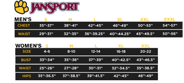 adidas backpack size chart